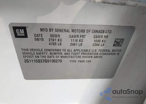 2016 Chevrolet Impala 2Lt from USA, damaged, VIN 2G1115S37G9106279